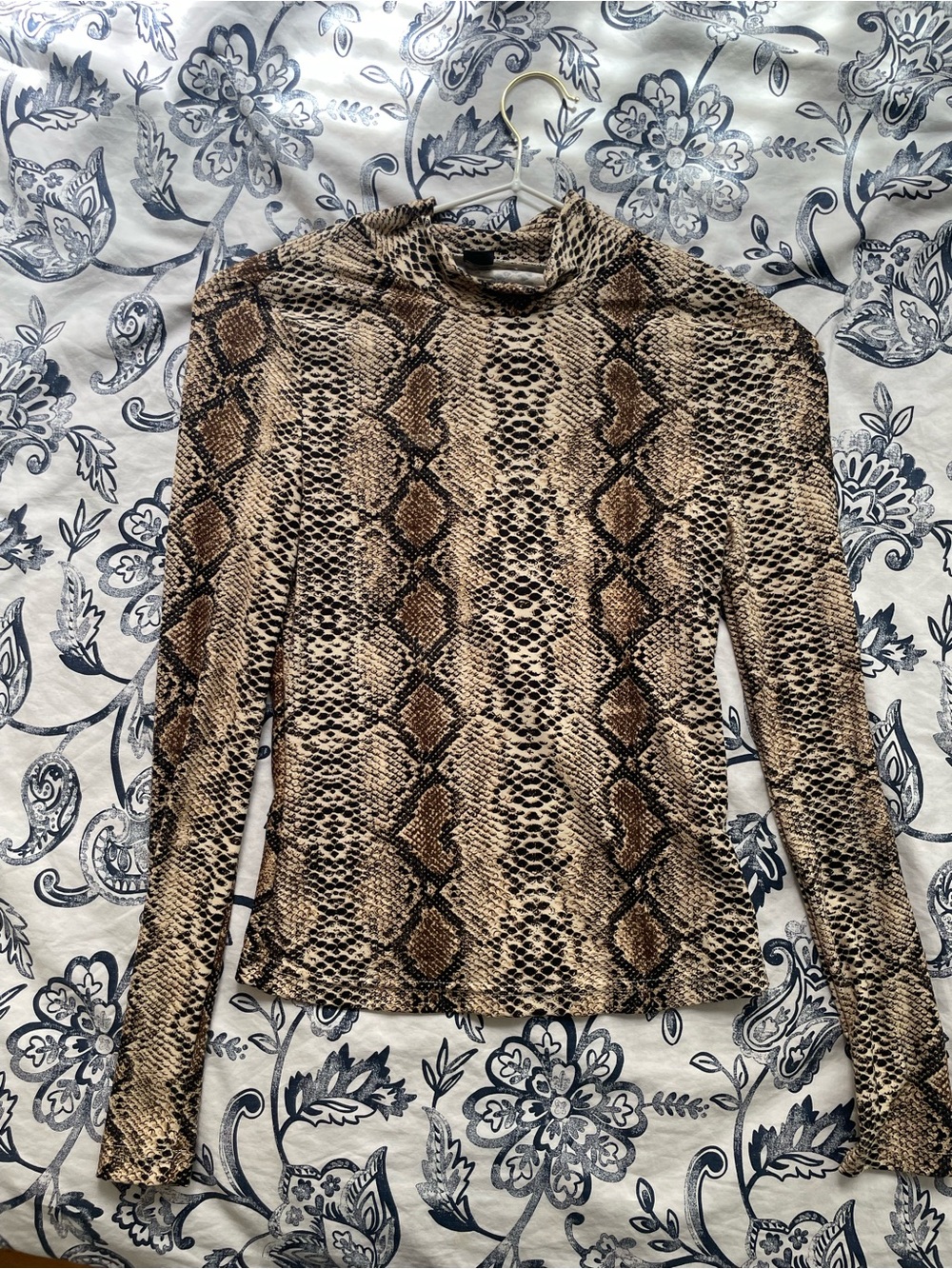 Snake Print Long Sleeve Mock Neck Top - Brown